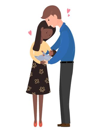 Happy family. Mom, dad and little baby. Vector illustrationのイラスト素材