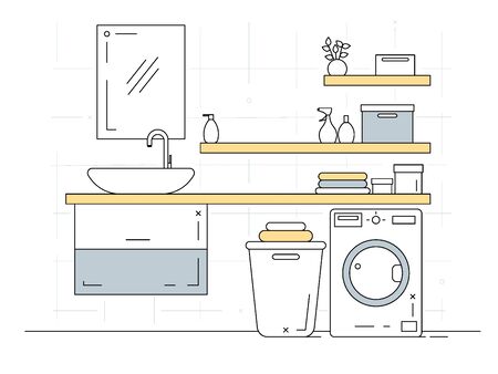 Linear sketch of an interior. Part of the bathroom. Vector illustration.のイラスト素材