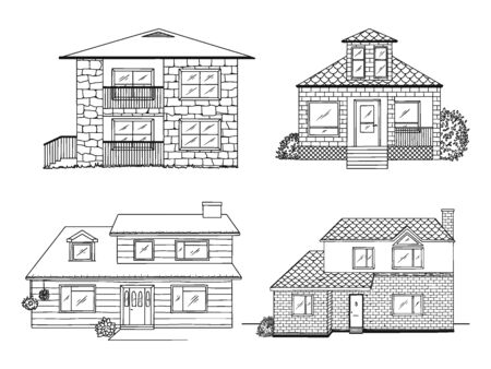 Set of different houses. Vector illustration in a sketch style.のイラスト素材