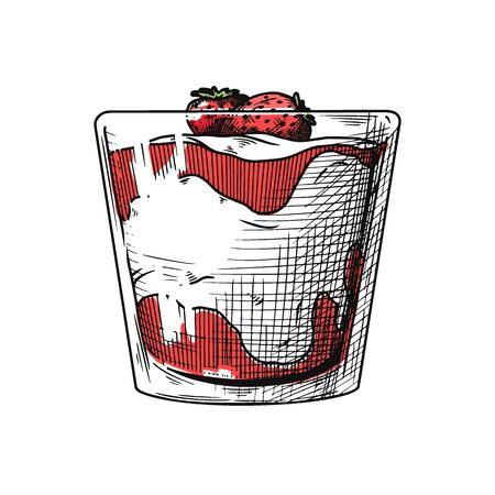 Realistic sketch of ice cream in a vase. Vector illustration in sketch style.のイラスト素材