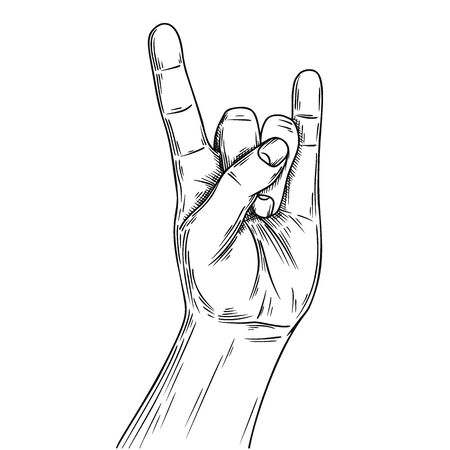 Hand symbolizing a gesture rock 'n' roll. Illustration in sketch style. Hand drawn vector illustrationのイラスト素材