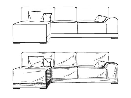 Realistic sketch of sofas isolated on white background. Vector illustrationのイラスト素材