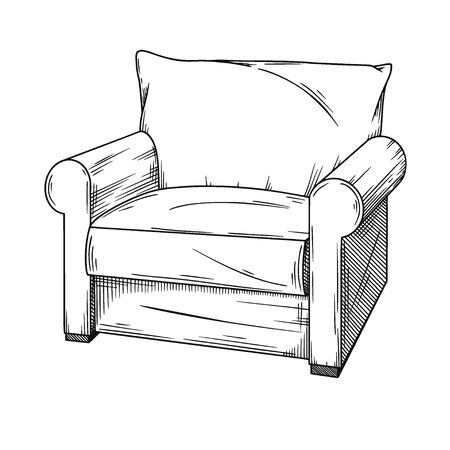 Realistic sketch armchair isolated on white background. Vector illustration in sketch style.のイラスト素材
