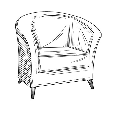 Realistic sketch armchair isolated on white background. Vector illustration in sketch style.のイラスト素材
