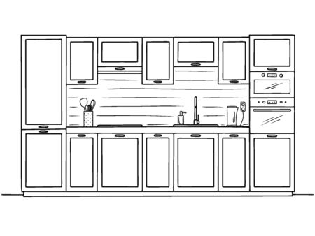 Hand drawn kitchen furniture. Vector illustration in sketch style.のイラスト素材