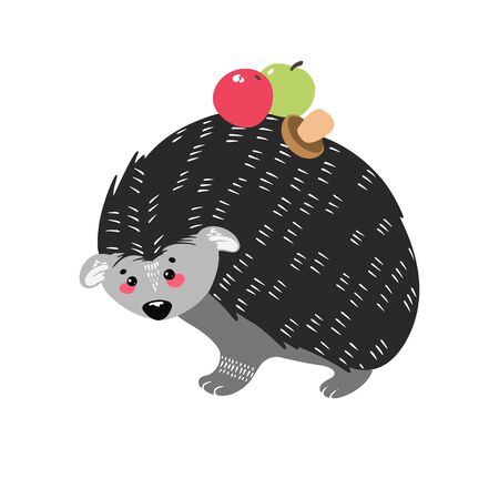 Cute hedgehog on the white background. Hand drawn illustration in scandinavian style. Vectorのイラスト素材