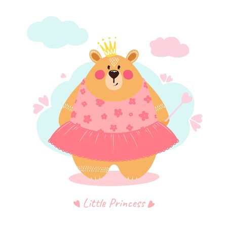 Cute bear girl on a fabulous background. Vector illustration in scandinavian style.のイラスト素材