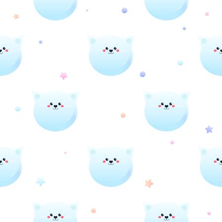 Cute Kawaii Cat. Animal seamless pattern. Vector illustrationのイラスト素材