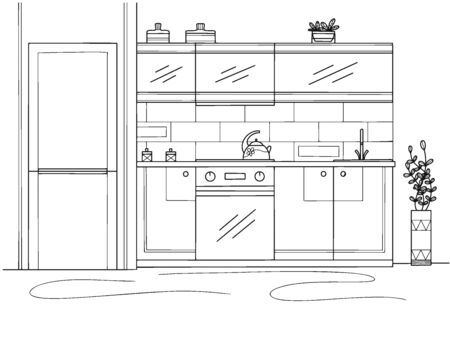 Kitchen furniture. Vector illustration in sketch style.のイラスト素材