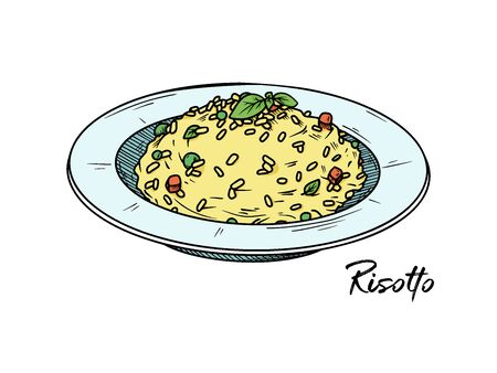 Risotto isolated on a white background. Sketch Italian dishes. Vector illustration in sketch style.のイラスト素材