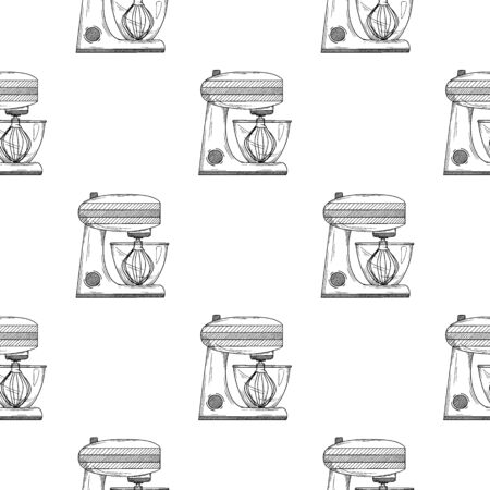 Seamless pattern. Food processor on white background. Vector illustrations in sketch styleのイラスト素材