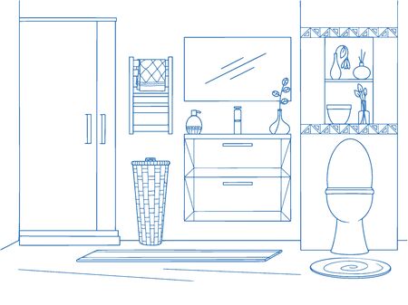 Hand drawn bathroom interior. Sketch bathtubs and other bathroom items. Vector illustration in sketch style.のイラスト素材
