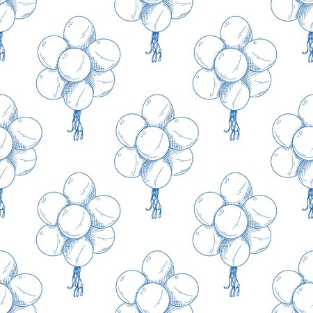 Seamless pattern. Different balloons. Inflatable balls on a string. Vector illustration in sketch styleのイラスト素材