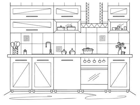 Kitchen furniture. Vector illustration in sketch style.のイラスト素材