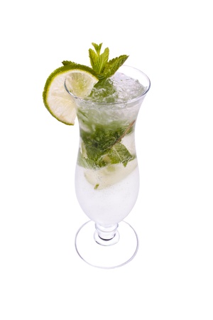 Alcoholic cocktail mahito with lime. On a white background.の写真素材
