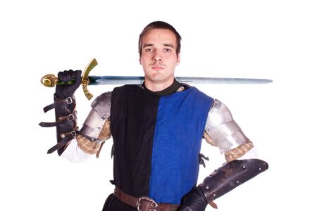 Shooting in a studio in the armor, and people with weapons.の写真素材