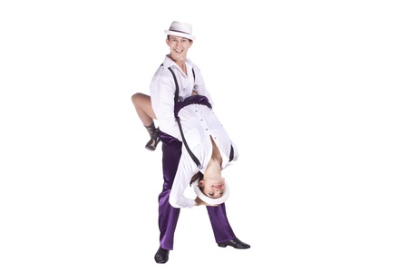 Studio photography on a white background, dancers dressed as rock and roll.の写真素材