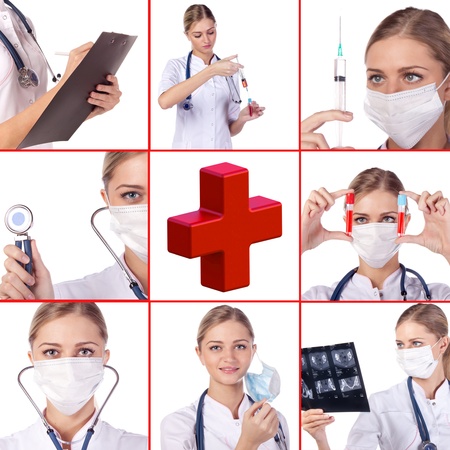 Portrait of a girl doctor. phonendoscope, blood analysisの写真素材
