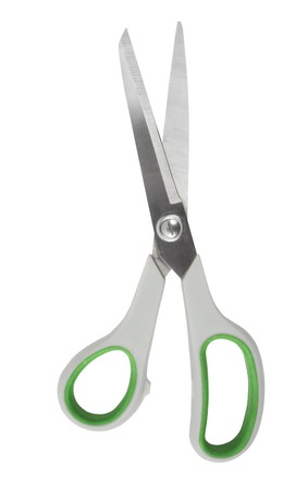 scissors with plastic handle isolated closeupの写真素材