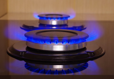 home gas stove flame closeupの写真素材