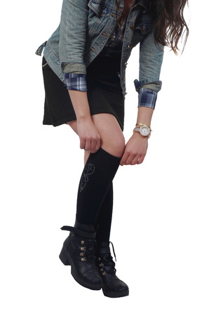 young girl wearing sock closeupの写真素材