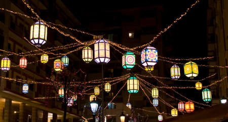 Chinese lanterns in the nigth, Salerno, Italyの写真素材