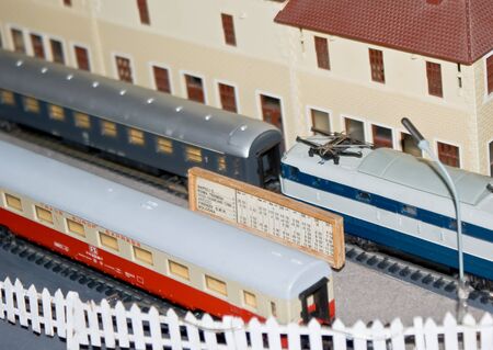 Model trains in railway station のeditorial素材