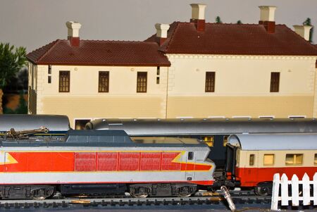 Model trains in railway station のeditorial素材