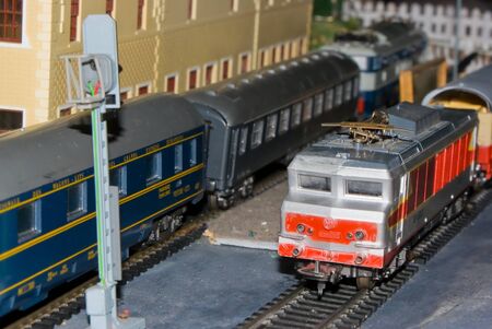 Model trains in railway station のeditorial素材