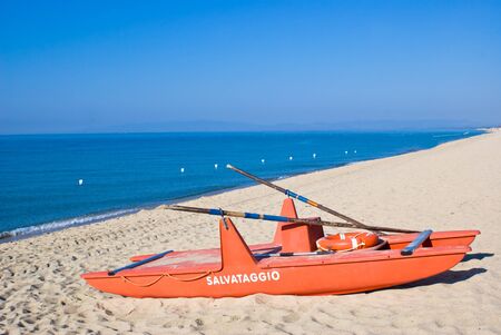 Rescue boat on the beachの写真素材