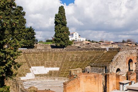 The teathre in the archeological excavations of Pompeii, Italyの写真素材