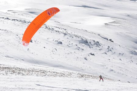 Roccaraso, Italy - January 31, 2016: Snowkiter in action at world championshipのeditorial素材