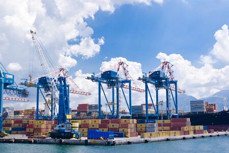 Cranes in a commercial port terminal, Naples in Italy