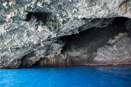 Entrance of Blue Cave at Dino Island in Calabria, Italyの写真素材