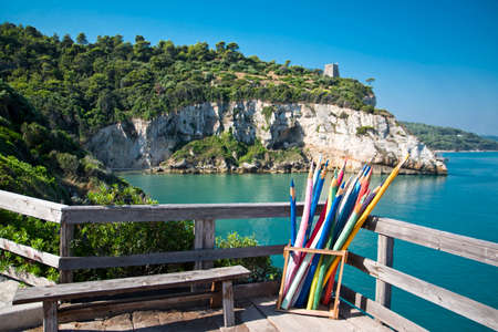 Medieval watchtower on a cliff, Italyの写真素材