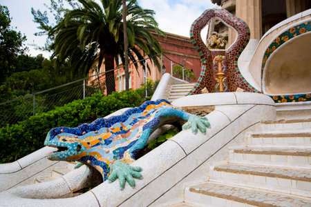 The Dragon Stairway in the Park Guell, Barcelonaの写真素材