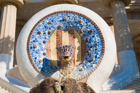 The Dragon Stairway in the Park Guell, Barcelonaの写真素材