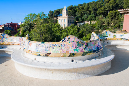 Nature Square in the Park Guell, Barcelona in Spainの写真素材