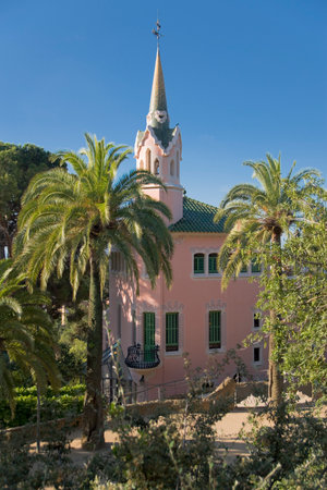 GaudÃ¬ Museum house in the Park Guell, Barcelona in Spainの写真素材
