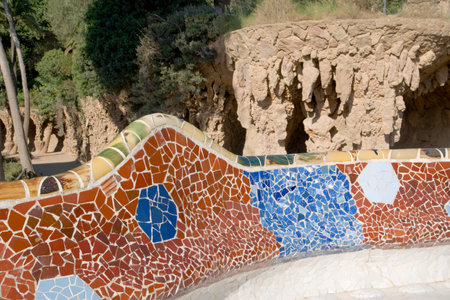 Nature Square and room portico in the Park Guell, Barcelona in Spain