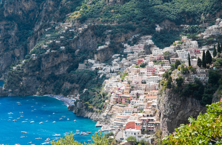 View of Positano village, Amalfi coast in the Southern Italyの写真素材