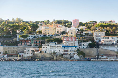 View from the sea of Marechiaro village in the Posillipo district, Naples in Italyの写真素材