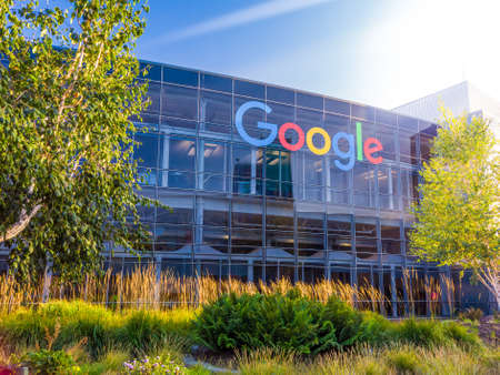 Mountain Vew, California USA - Aug 2019: Google Headquarters Buildings and Google logo. Google is a...