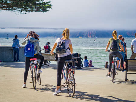San Francisco, California - Aug 2019: The Marina District neighborhood, beach and port, bounded by...