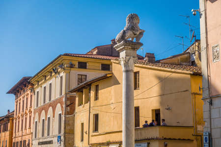 Pietrasanta, IT - Jan 2020: View of the main square and Cathedral, the church of San Martino, in Versilia, province of Lucca, Tuscany, Italy. Famous also for craft workshops and numerous art galleriesのeditorial素材