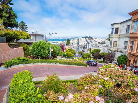 San Francisco, US, Aug 2019: Lombard Street, east west street in San Francisco, California famous...
