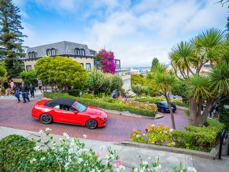 San Francisco, US, Aug 2019: Lombard Street, east west street in San Francisco, California famous...