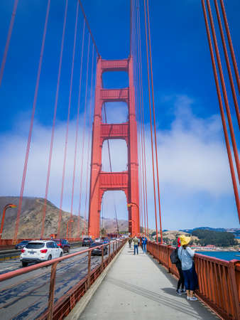 San Francisco - USA - Aug 2019: Golden Gate Bridge bay in sunny day. California USA. An icon of San Francisco, one of significant tourist attractions in the cityのeditorial素材