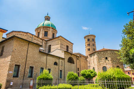 Ravenna archiepiscopal cathedral and baptistery of Neon exterior, behind the Duomo of Ravenna....