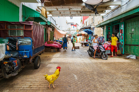 Rabat, Morocco - 2023.08.23 The Old Town and medina life. Rabat is the capital city of Morocco, an administrative city but very popular, full of Suk, stores and vendors.のeditorial素材